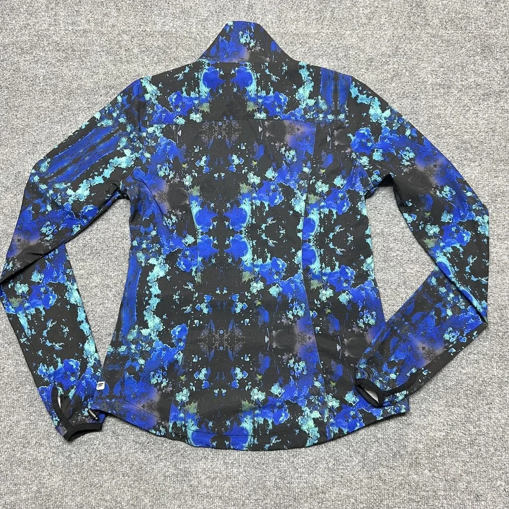 Fabletics Jacket Womens Small Blue Tie Dye Windbreaker Full Zip Thumbholes